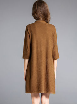 Brief V-neck Pure Color Three Quarters Sleeve Knitted Coat