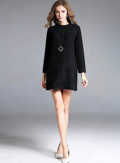 Pure Color Loose Long Sleeve Knitted Dress
