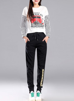 Yellow Casual Belted Patchwork Pencil Pants