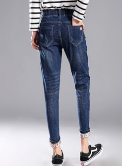 Denim Belted With Turn-ups Pencil Pants