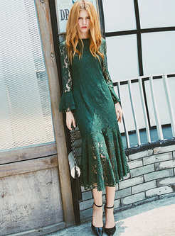 Party Lace Perspective Flare Sleeve Mermaid Dress