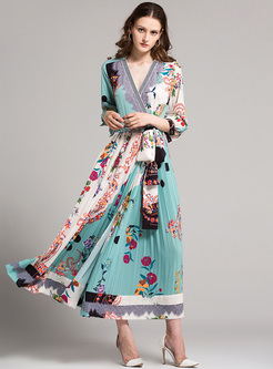 Street Multicolor Print V-neck Maxi Dress