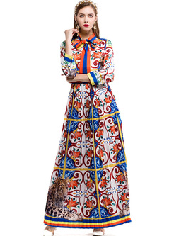 Bohemia Tied-collar Print Maxi Dress
