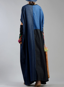 Casual Embroidery Patched Loose Maxi Dress