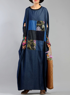 Casual Embroidery Patched Loose Maxi Dress