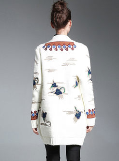 Ethnic Embroidered Long Sleeve Knitted Coat