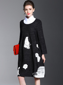 Oversized Monochrome Color-blocked Knitted Dress