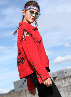 Casual Tied Hollow Letter Pattern Coat
