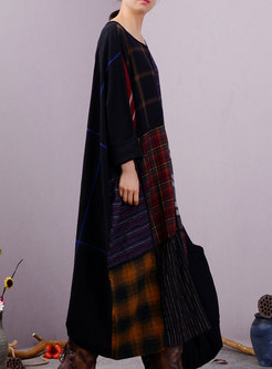 Casual Patchwork Checked Maxi Dress