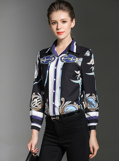 Chic Lapel Print Single-breasted Blouse