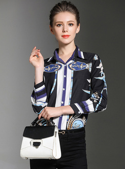 Chic Lapel Print Single-breasted Blouse