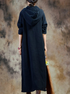 Black Casual Hooded Split Maxi Dress