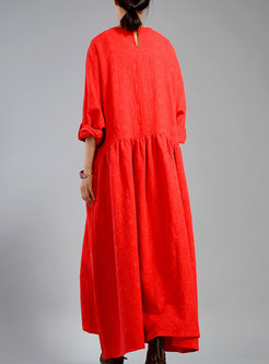 Red Casual Embroidery Patchwork Maxi Dress