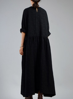 Black Casual Embroidery Patchwork Maxi Dress