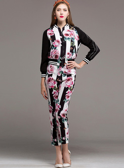 Street Rose Print Two-piece Outfits