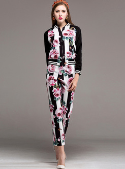 Street Rose Print Two-piece Outfits