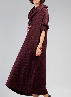Wine Red Brief Turtle Neck Knitted Dress