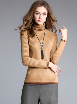 Brief Slim Turtle Neck Long Sleeve Knitted Sweater