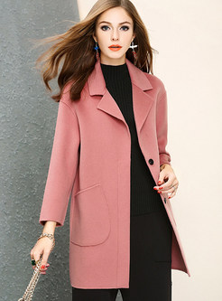 Brief Pink Wool Turn Down Collar Coat