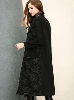 Chic Black Embroidery Patch Coat