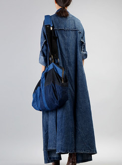 Blue Casual Denim With Pockets Coat