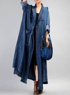 Blue Casual Denim With Pockets Coat