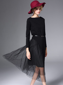Asymmetric Short Sleeve O-neck Tops & Stylish Skirt