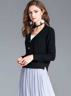 Causal Single-breasted V-neck Long Sleeve Knitted Coat