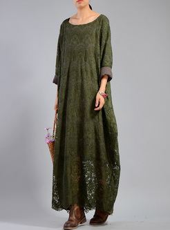 Brief Embroidery Hollow Loose Maxi Dress