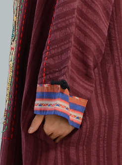 Ethnic Embroidery Bat Sleeve Maxi Dress