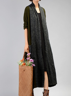 Brief Color-blocked Scarf-collar Knitted Dress