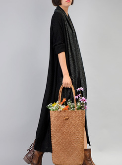 Brief Black Scarf-collar Knitted Dress