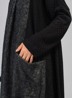 Brief Black Scarf-collar Knitted Dress