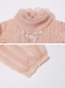 Fashion Lantern Sleeve Sequined Pullover Blouse