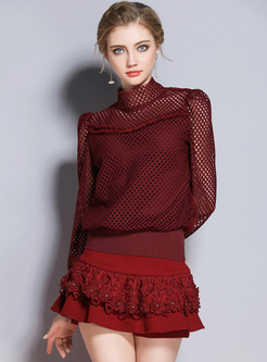 Elegant Hollow High Neck Knitted Sweater