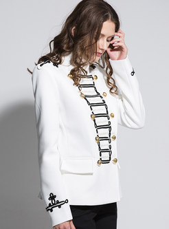 White Embroidery Double-breasted Stand Collar Blazer