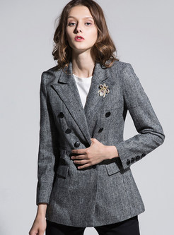 Tailored Stand Down Collar Double-breasted Blazer 