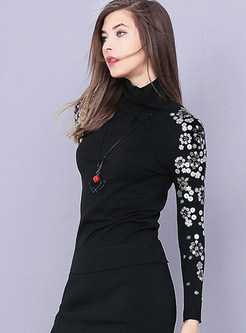 Brief Embellished High Collar Sweater