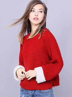 Red Stylish Loose Split O-neck Sweater