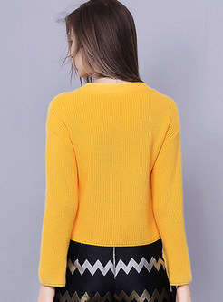 Brief Yellow V-neck Pullover Sweater