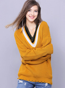 Casual Pullover V-neck Long Sleeve Sweater