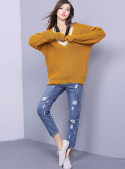Casual Pullover V-neck Long Sleeve Sweater