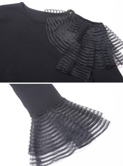 Elegant Slim Black Falbala Sweater