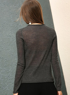 Dark Grey Brief O-neck Slim Sweater