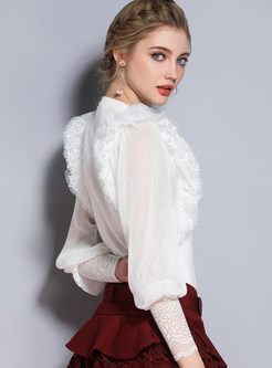 White Fashion Paillette-embellished Patchwork O-neck Sweater