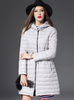 Grey Chic Gathered Waist Hooded Down Coat
