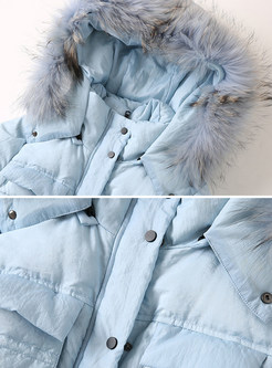 Light Blue Stylish Hooded With Pockets Down Coat