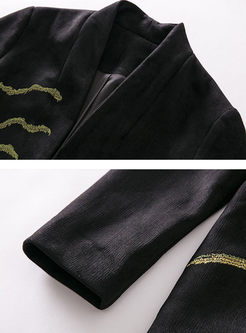 Black Vintage Embroidery Long Sleeve Coat
