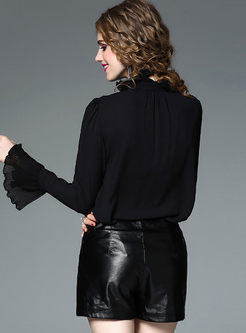 Brief Stand Collar Flare Sleeve Blouse