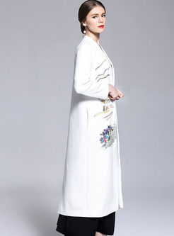 White Vintage Embroidery Long Sleeve Coat